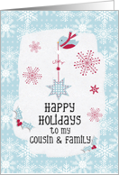 Happy Holidays to my Cousin and Family Snowflakes Pretty Winter Scene card