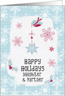 Happy Holidays to Daughter and Partner Snowflakes Pretty Winter Scene card