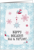 Happy Holidays to Dad and Partner Snowflakes Pretty Winter Scene card