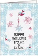 Happy Holidays to Brother and Partner Snowflakes Pretty Winter Scene card