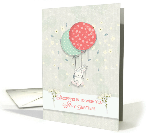 Happy Easter Bunny Floating with Big Balloons with Flowers card