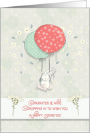 Happy Easter Daughter & Wife Bunny Floating with Big Balloons Flowers card