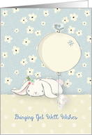 Get Well Soon Bunnies & Bird Balloon Flowers Cute card