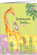 Get Well Soon Cute and Colorful Giraffe, Mouse, Butterfly, and Flowers card
