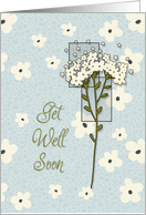 Get Well Soon Pretty Flowers in Cream and Blue card