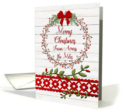 Merry Christmas From Across the Miles Rustic Pretty Berry Wreath card