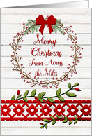 Merry Christmas From Across the Miles Rustic Pretty Berry Wreath card
