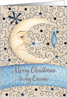 Merry Christmas to Cousin Crescent Moon, Stars, and Ornament card
