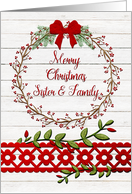 Merry Christmas to my Sister & Family Rustic Pretty Berry Wreath card