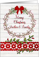 Merry Christmas to Brother & Family Rustic Pretty Berry Wreath, Vines card