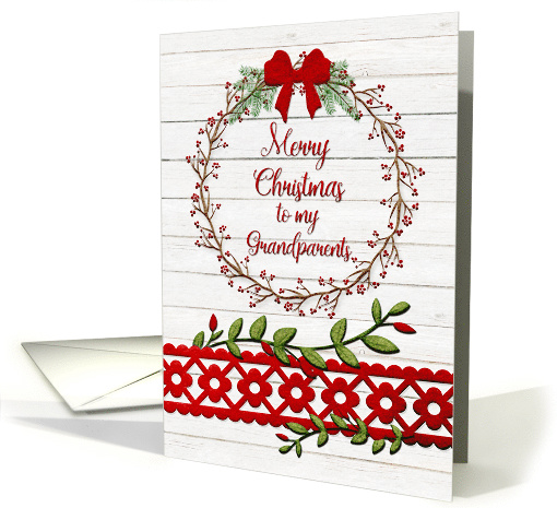 Merry Christmas to Grandparents Rustic Pretty Berry Wreath, Vines card