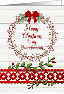 Merry Christmas to Grandparents Rustic Pretty Berry Wreath, Vines card