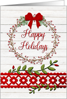 Happy Holidays Rustic Pretty Berry Wreath and Vines card