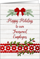Happy Holidays to Treasured Employees Business Rustic Bow and Pine card