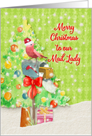 Merry Christmas to Mail Lady Mailbox with Ribbon, Tree, and Present card