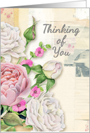 Thinking of You Vintage Look Flowers and Paper Collage Effect card