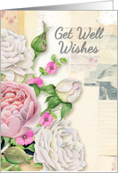 Get Well Wishes Vintage Look Flowers and Paper Collage Effect card