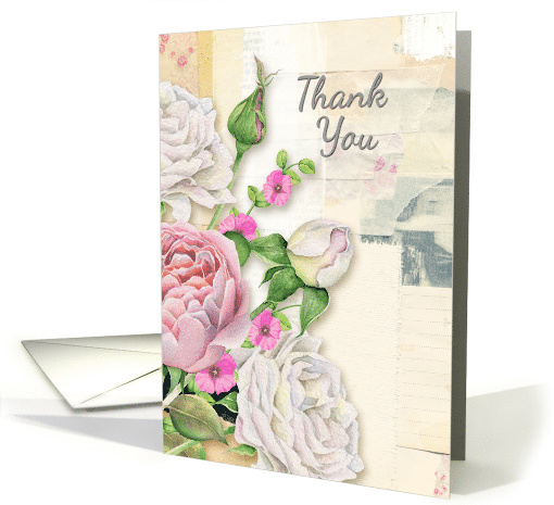 Thank You Vintage Look Flowers and Paper Collage Effect card (1444286)