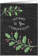 Merry Christmas Holly Leaves and Snow Chalkboard Effect card