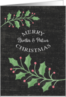 Merry Christmas Brother and Partner Holly Leaves and Snow Chalkboard card