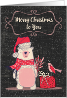 Merry Christmas Bundled Up Bear, Bird and Present with Snow card