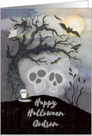 Happy Halloween to Godson Creepy Woods with Skulls Trees Bats card
