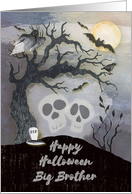Happy Halloween to Big Brother Creepy Woods with Skulls Trees Bats card