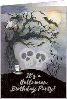 Halloween Birthday Party Invitation Creepy Woods with Skulls Trees card