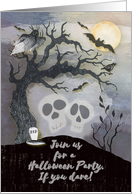 Halloween Party Invitation Creepy Woods with Skulls Trees Bats card