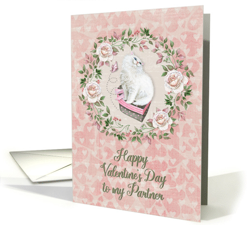Happy Valentine's Day to my Partner Pretty Kitty Hearts Roses card