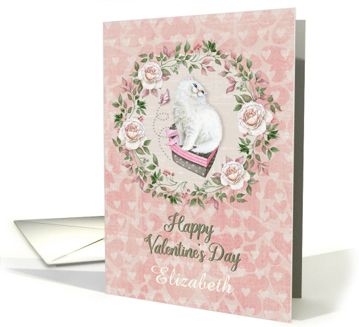Happy Valentine's Day Custom Name Pretty Kitty Hearts Roses card