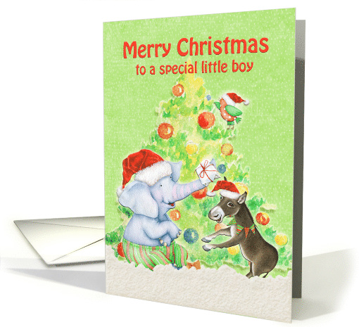 Merry Christmas to Special Little Boy Cute Elephant,Donkey,Bird card