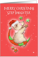 Merry Christmas to Step Daughter Adorable Teddy Bear Moon and Stars card