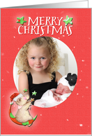 Merry Christmas Adorable Teddy Bear Moon and Stars Custom Photo card