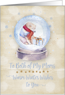 Merry Christmas to Both of My Moms Polar Bear Snow Globe Snowflakes card