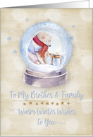 Merry Christmas to Brother and Family Polar Bear Snow Globe Snowflakes card