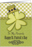 Happy St. Patrick’s Day to Parents Shamrock Wearing Hat Green Patterns card
