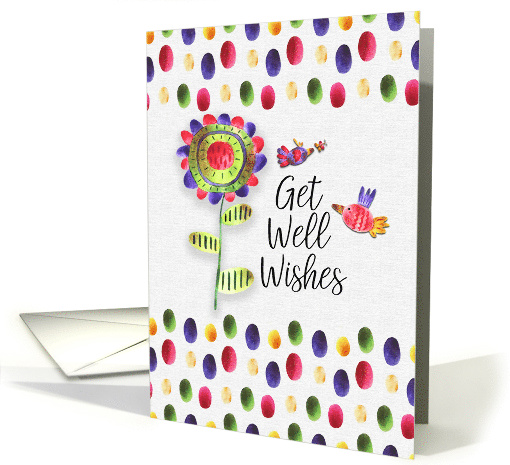 Get Well Wishes Whimsical and Colorful Flower and Birds card (1468546)