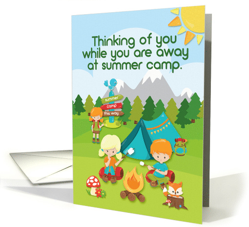Thinking of You at Summer Camp Campers and Animals Camping card