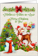 Merry Christmas to Mother and Father-in-Law Christmas Scene Reindeer card