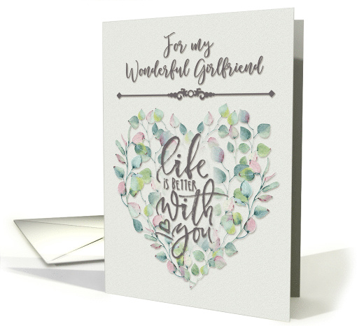 Happy Valentine's Day to Wonderful Girlfriend Word Art Leaf Heart card