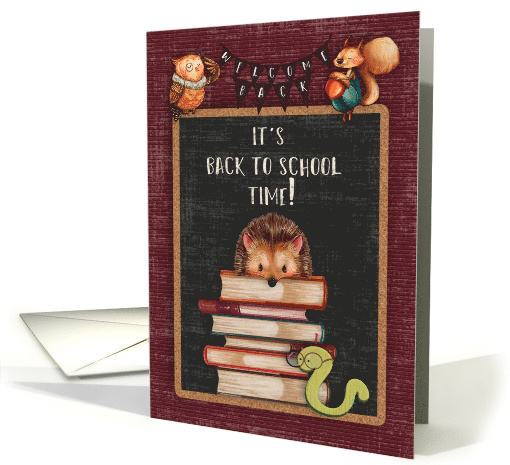 Back to School Fun Hedgehog and Friends at School Welcome Back card