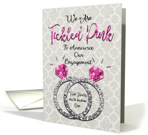 Lesbian Engagement Announcement Tickled Pink Sparkly Rings card