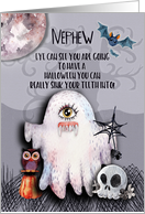 Happy Halloween to Nephew Halloween Scene Ghost Funny Pun card