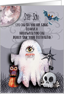 Happy Halloween to Step Son Halloween Scene Ghost Funny Pun card