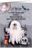 Happy Halloween to Step Brother Halloween Scene Ghost Funny Pun card