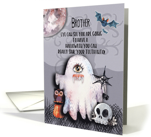 Happy Halloween to Brother Halloween Scene Ghost Funny Pun card