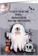 Happy Halloween Halloween Scene Ghost Funny Pun Skull and Owl card