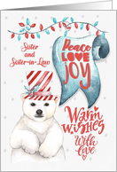 Merry Christmas Sister and Sister-in-Law Polar Bear Word Art card