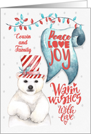 Merry Christmas Cousin and Family Polar Bear Word Art card